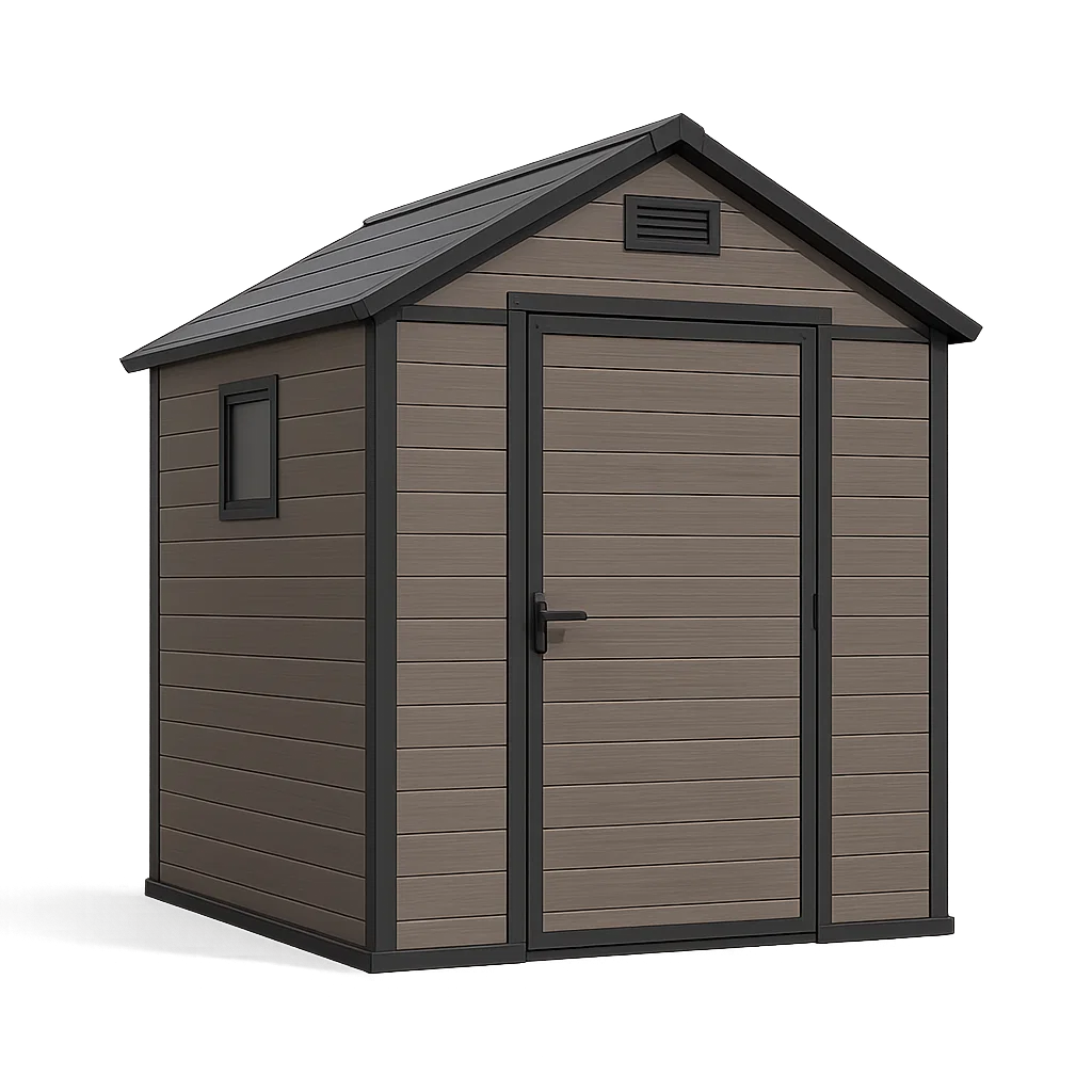 Caseta de jardín, caseta exterior marrón imitación madera en acero para uso exterior, 190x170x200 cm kgYgFYo171My