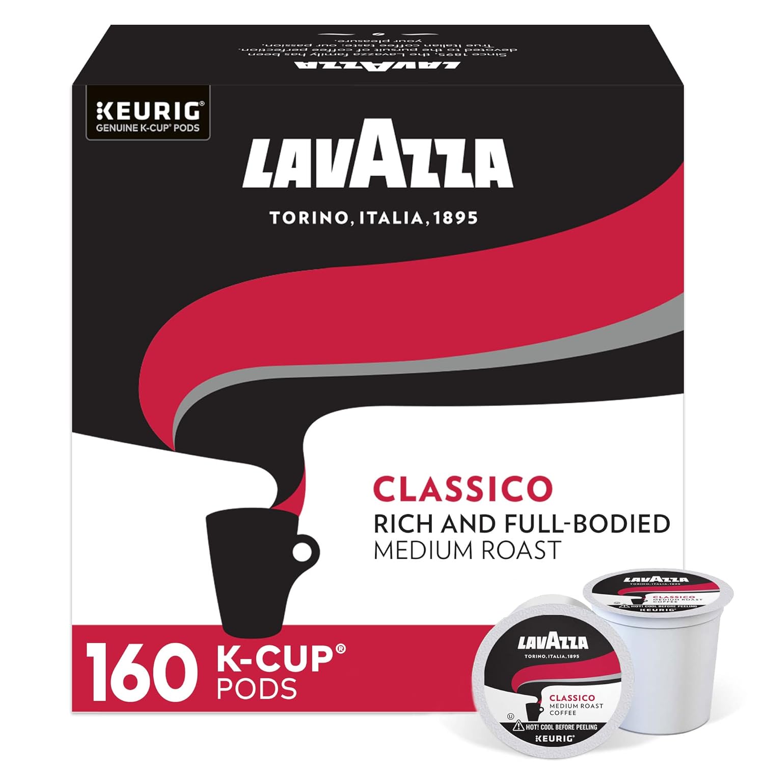 Lavazza SingleServe Coffee KCups for Keurig Brewer. Classico. 160 Count. (Pack of 4)