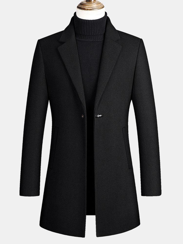 Single Breasted Notch Lapel Woolen Overcoat