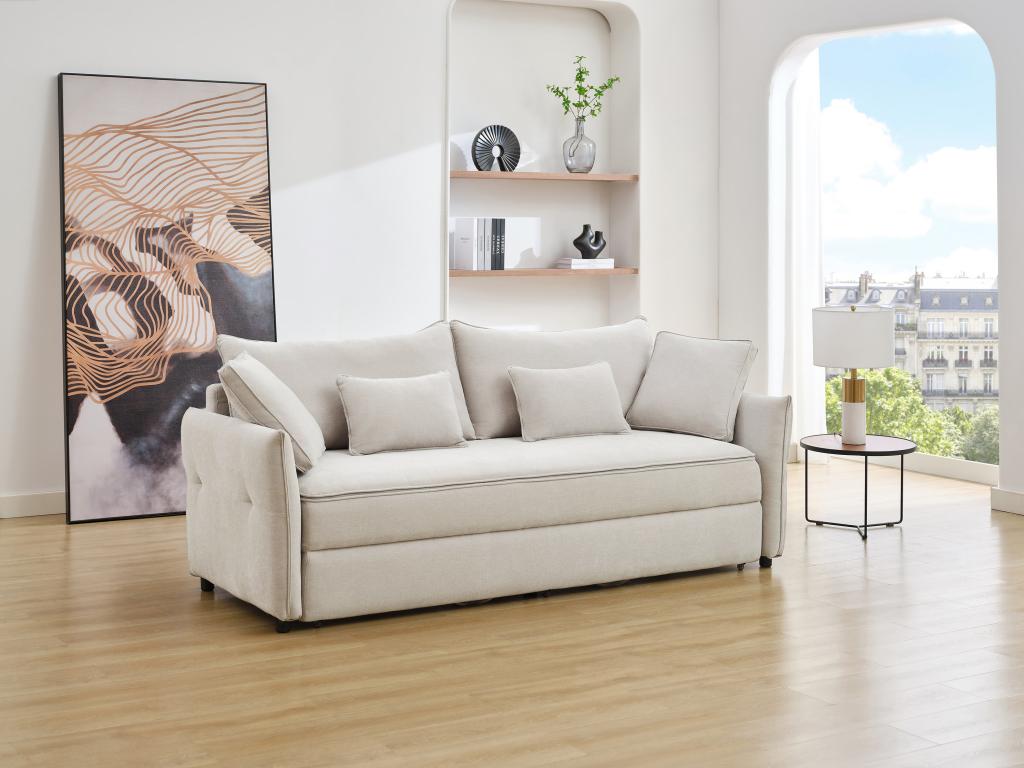 Sofá cama de 3 plazas de tela beige con espuma viscoelástica - rIDhuwe966HY