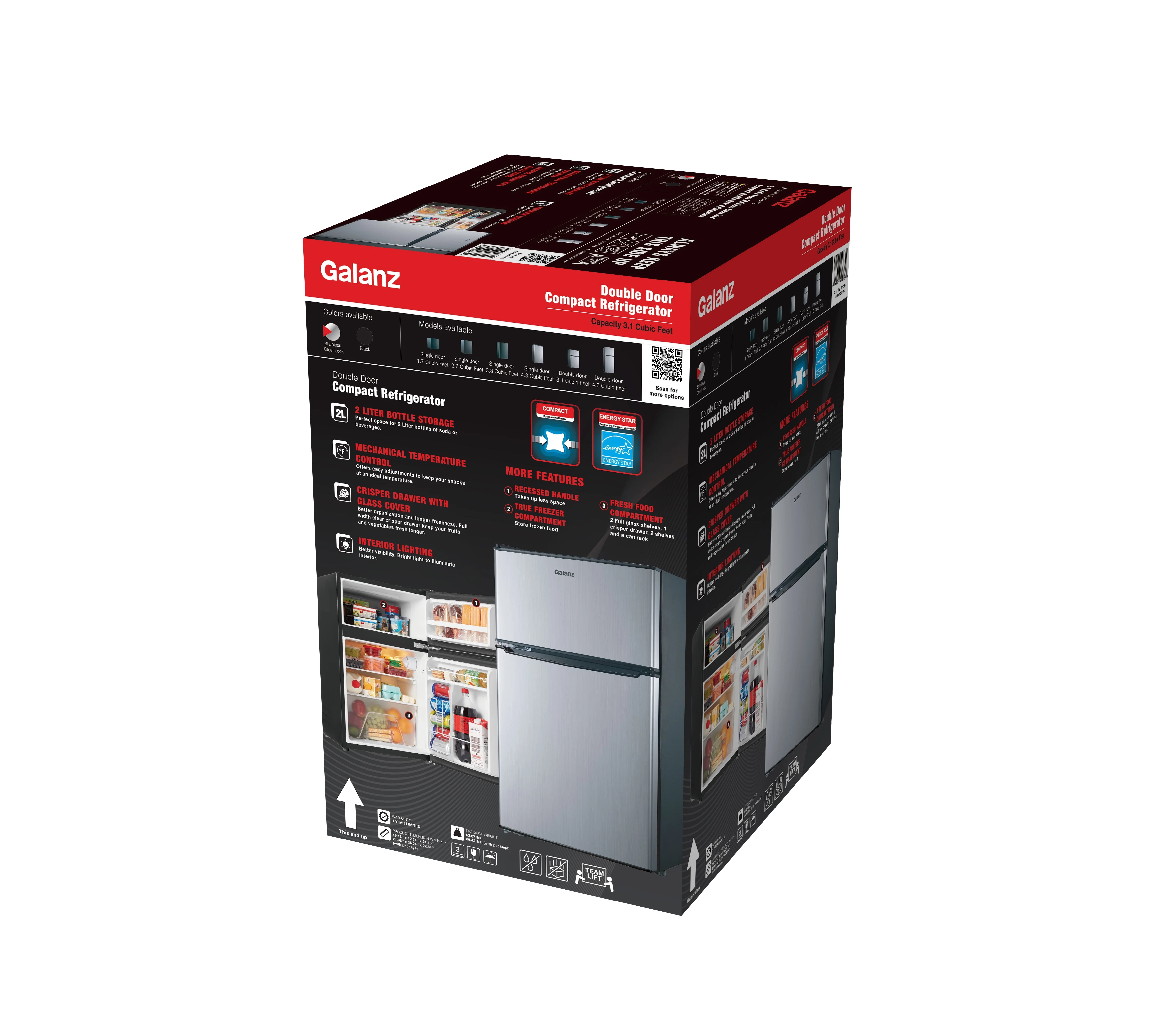 Galanz 3.1 Cu ft Two Door Mini Fridge, Black, New - Image 19