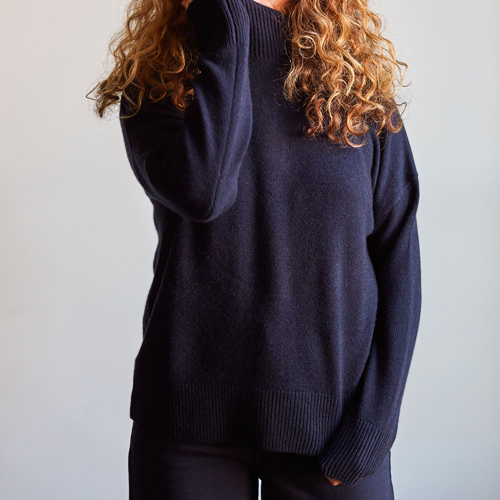 Merci - Pull col cheminée en cachemire - Bleu Marine