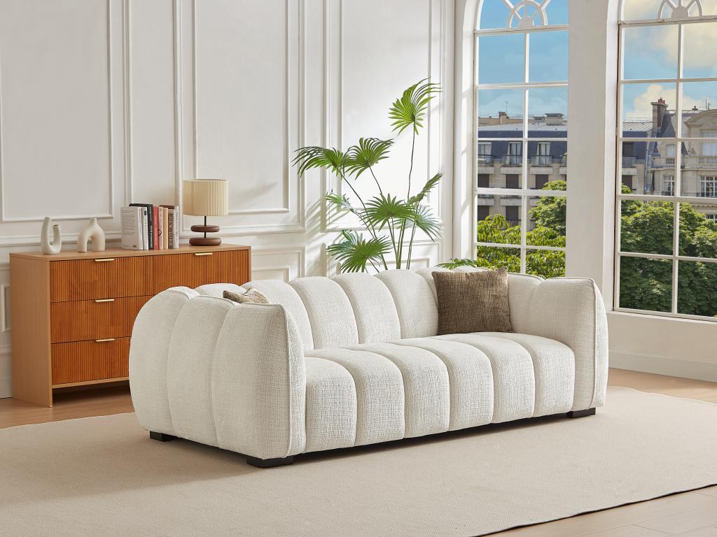 Sofá de 3 plazas de tela texturizada beige BASDIO