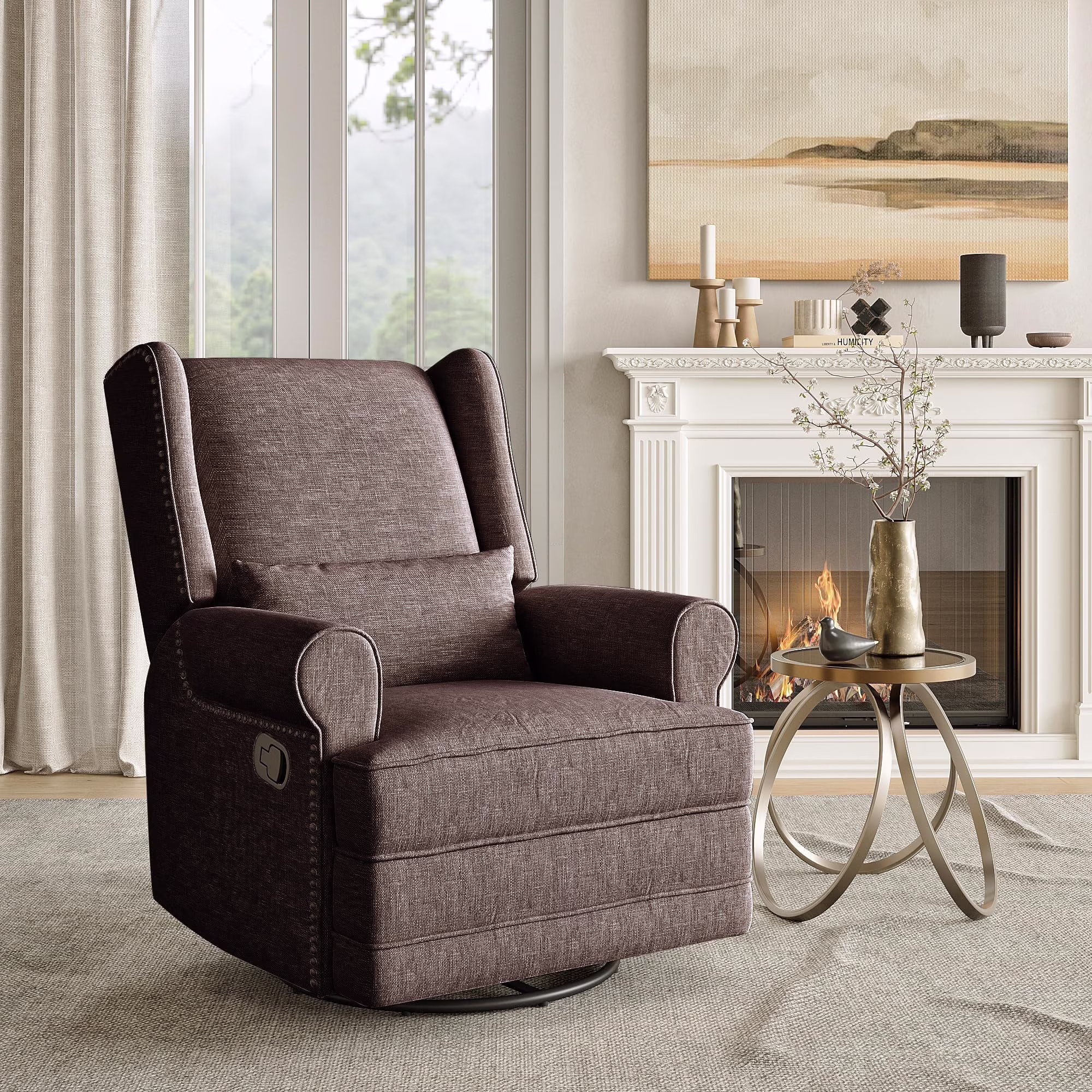 Royalcraft Swivel Nursery Glider Recliner, Comfy Upholstered Glider Chair with Lumbar Pillow and Footrest, Beige - Image 7