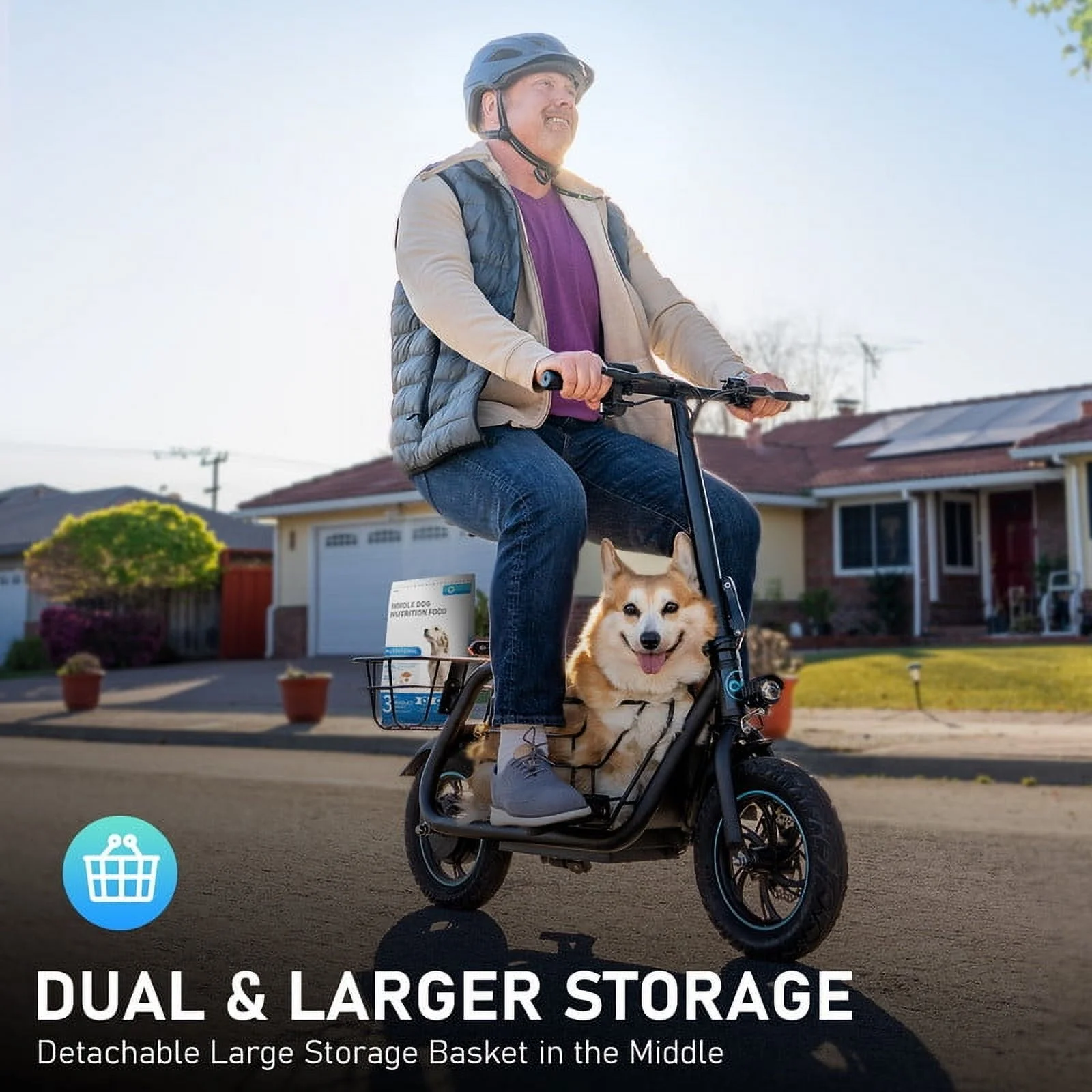 KEESTP Electric Bike with Basket for Pet, 3 Riding Modes Foldable Electric Scooter for Adults - up to 20 Miles 18.6MPH - Image 2