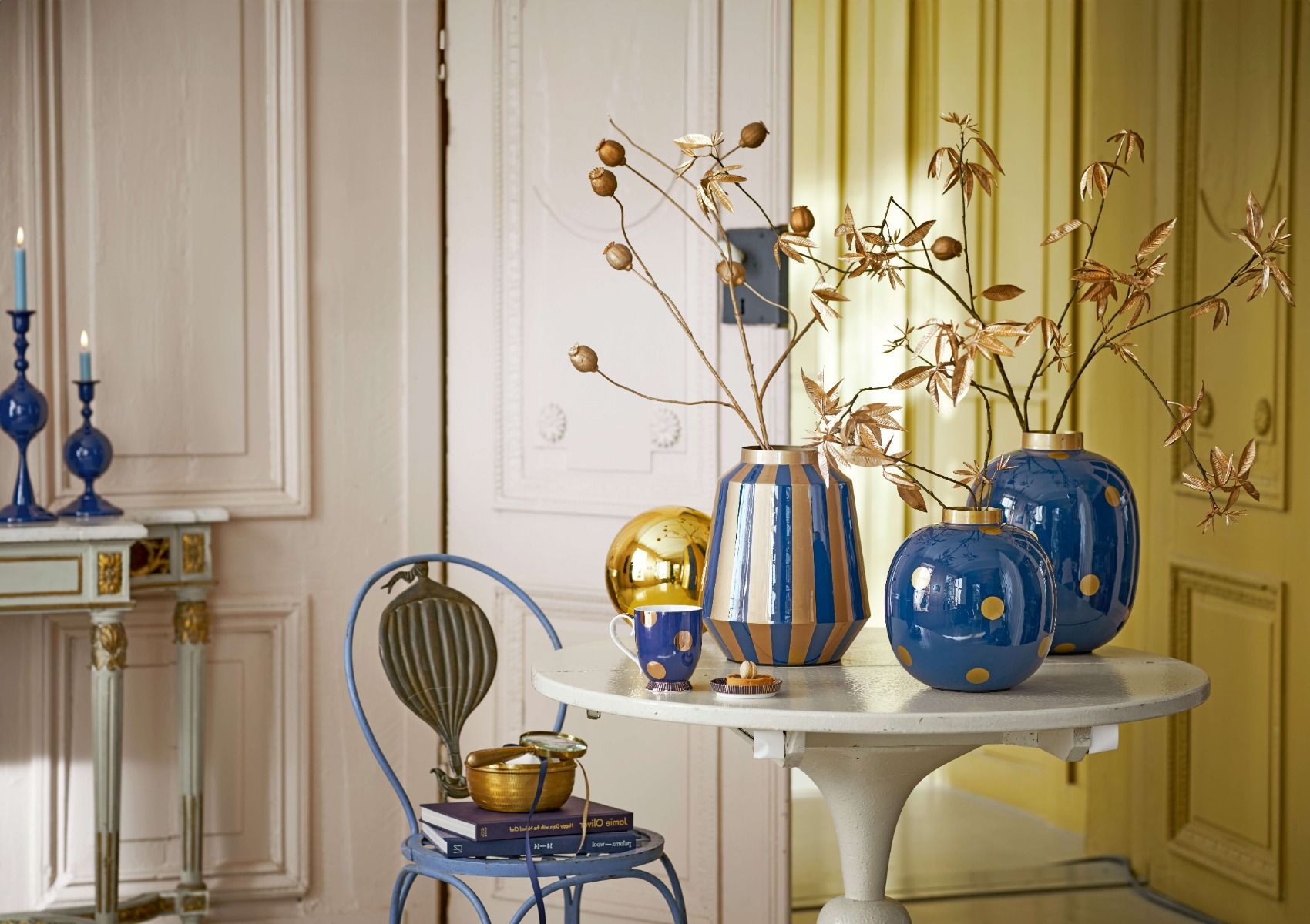 Vase Metal Dots Navy/Gold 32cm