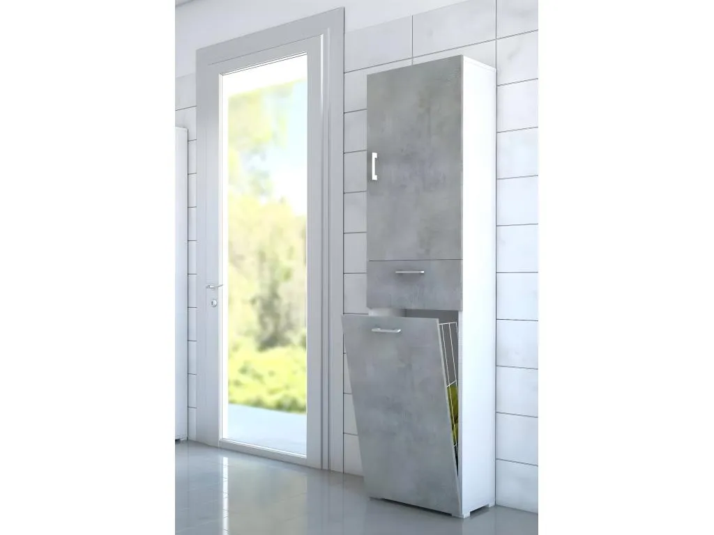 Armario multiusos Decounico Mueble para lavandería lineal con 2 puertas Columna de baño con cesto para la ropa Made in Italy 45x32h195