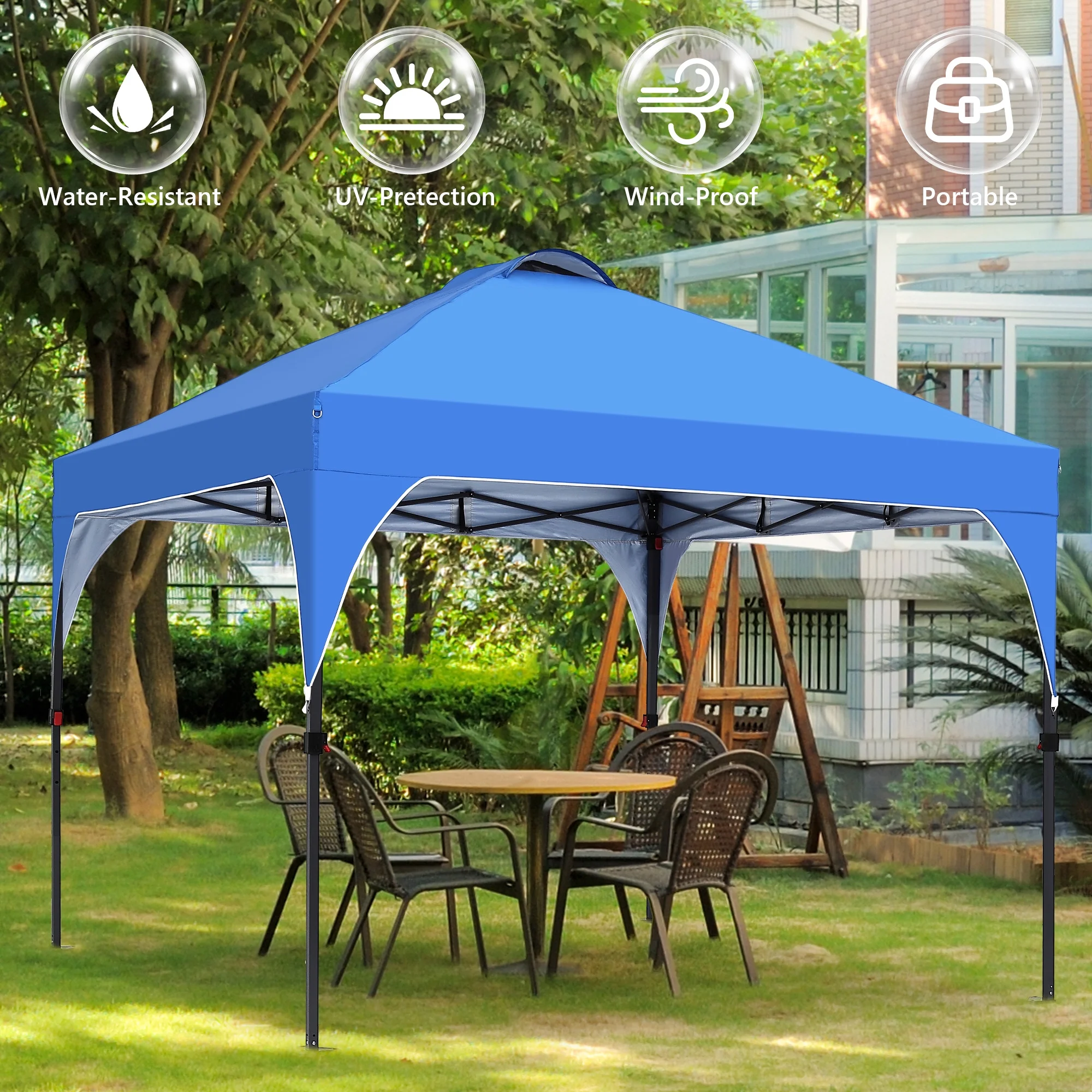 Ainfox 8'x8' Pop Up Canopy Tent, Easy-Setup Gazebo, Outdoor Canopy with 3 Adjustable Heights for Events, Parties, Camping, Blue - Image 7
