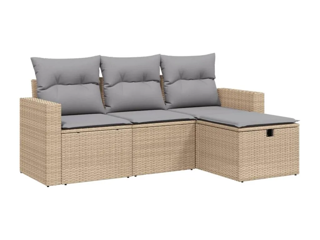 Juego de sofás jardín con cojines beige mezcla 4 piezas ratán PE citt67775