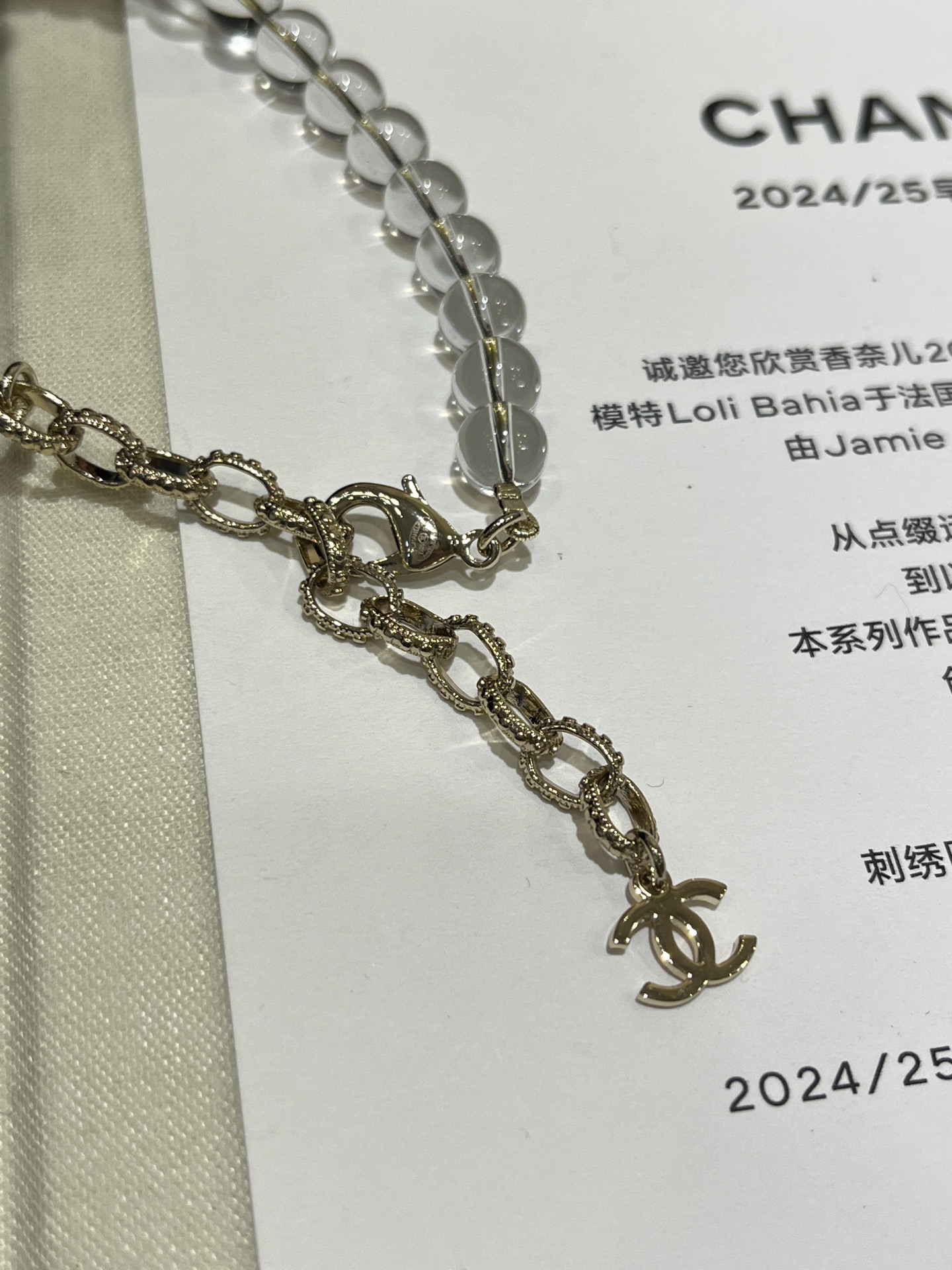 Chanel Transparent Beads Bow Knot CC Pendant Necklace - Original Replica Club