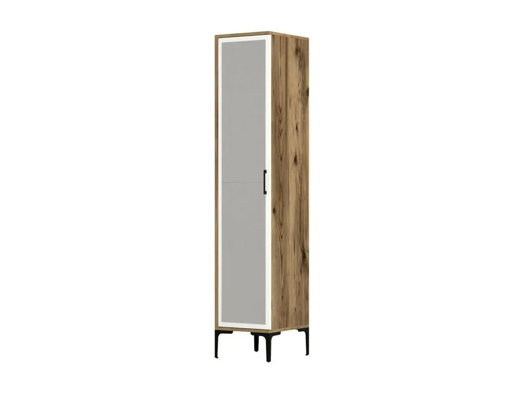 Armario multiusos 1 puerta Boverdeco Mueble alto para baño o cocina Armario alto multifuncional Gabinete multiusos 40x201h48 cm Nogal y Blanco
