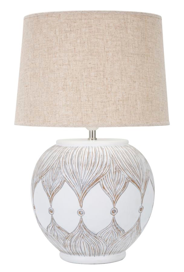 Mauro Ferretti Atene Tafellamp in witte hars met beige kap
