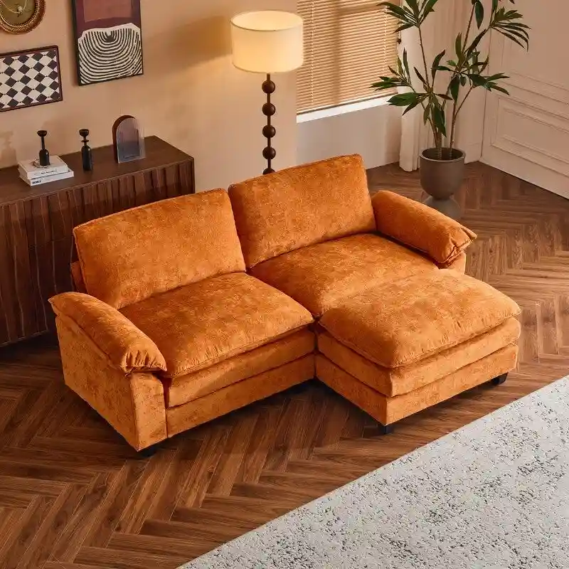 Chenille Two-Seater Sofa with Footstool - 2+1 Indoor Double Bag, Dimensions: 217*141*85