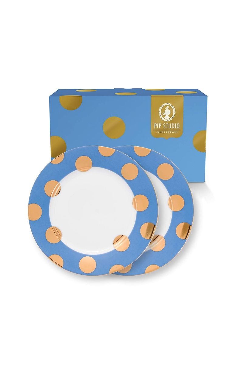 Set/2 Plates Dot Delight Light Blue/Gold 21cm