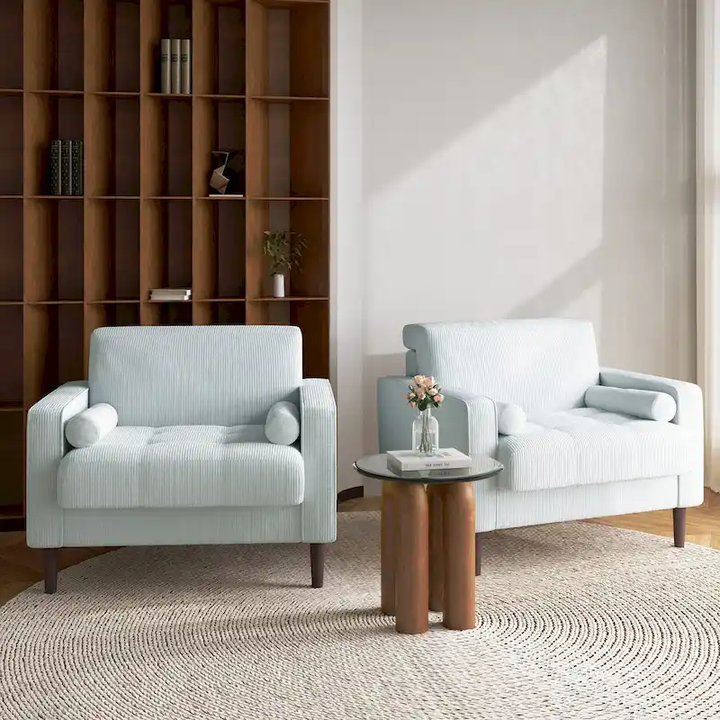Set of 2 Modern Wide Armchairs in Corduroy - Accent Chairs