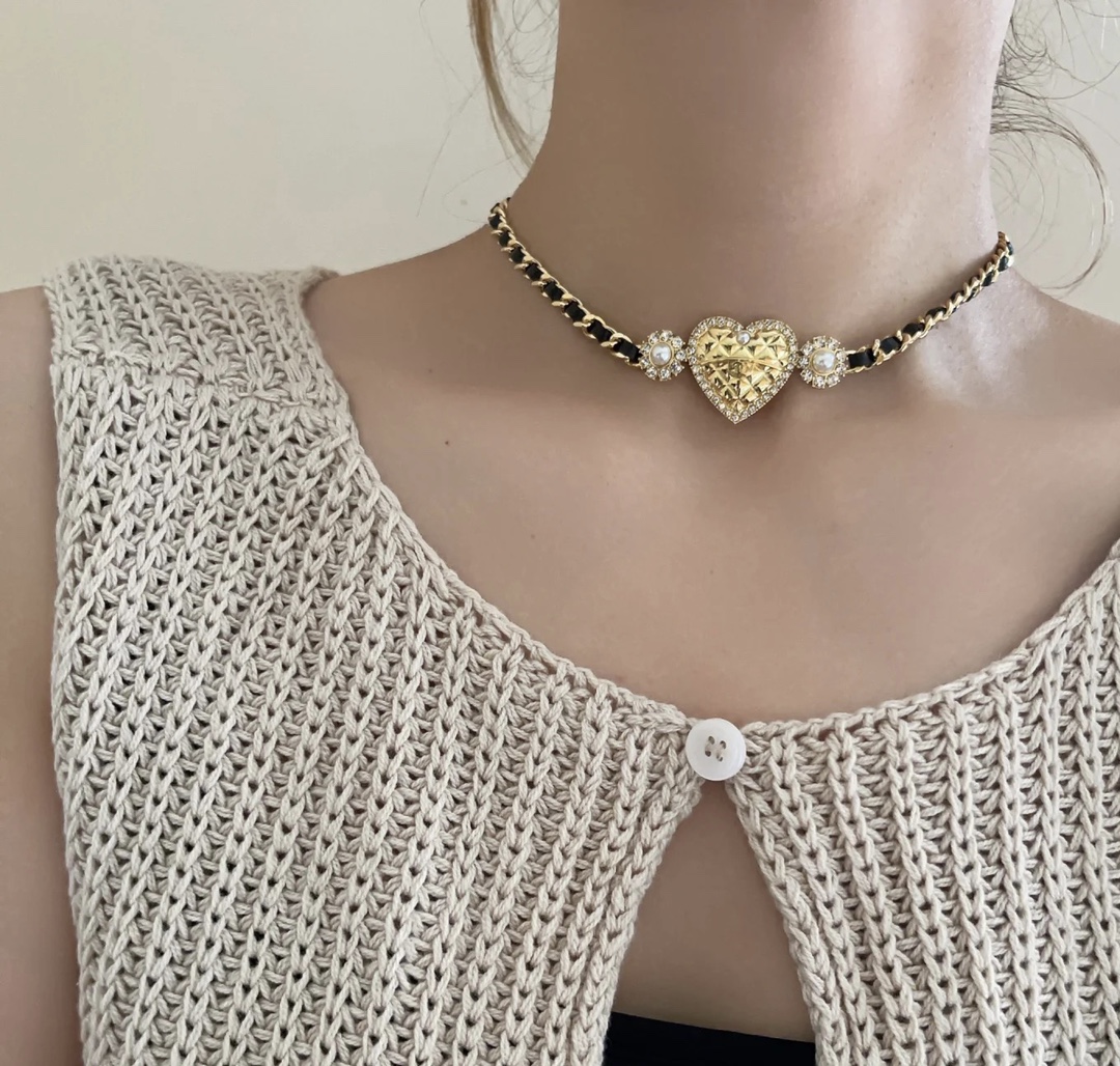 Chanel Leather Chain Love Heart Choker Necklace - Original Replica Club