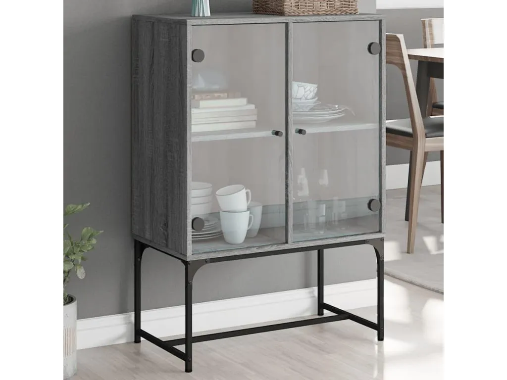 Armario auxiliar puertas de vidrio gris Vivircalido 69x37x100 cm 28023yxyf