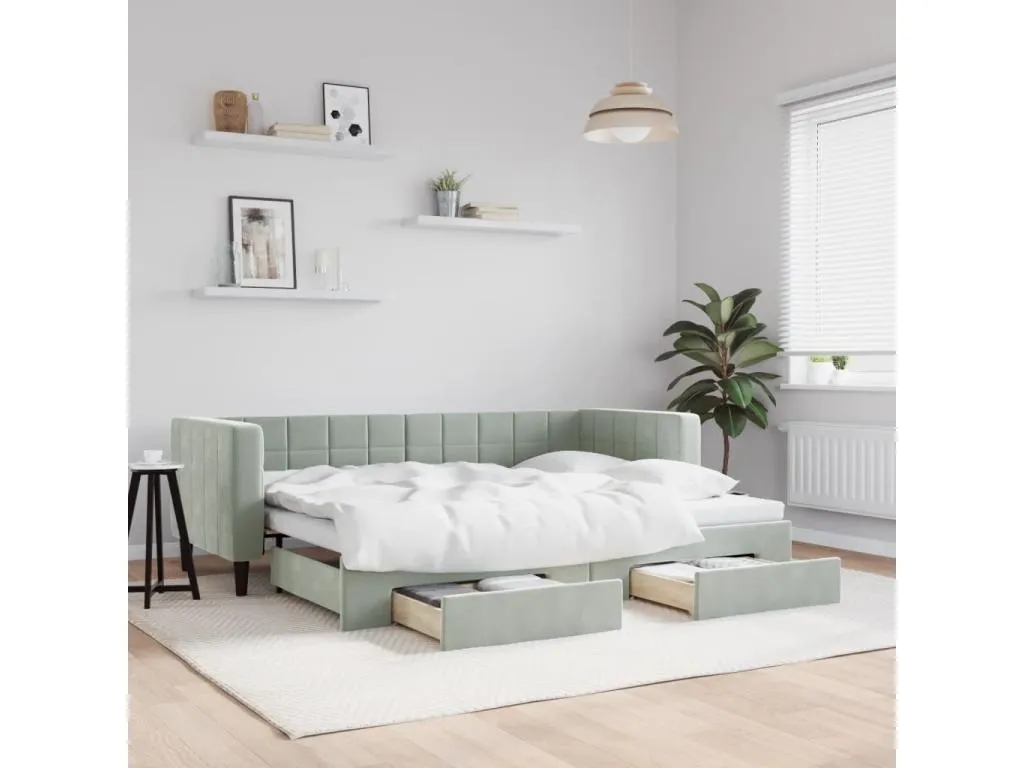 Sofá cama Hogarsens y cajones terciopelo gris claro 80x200cm