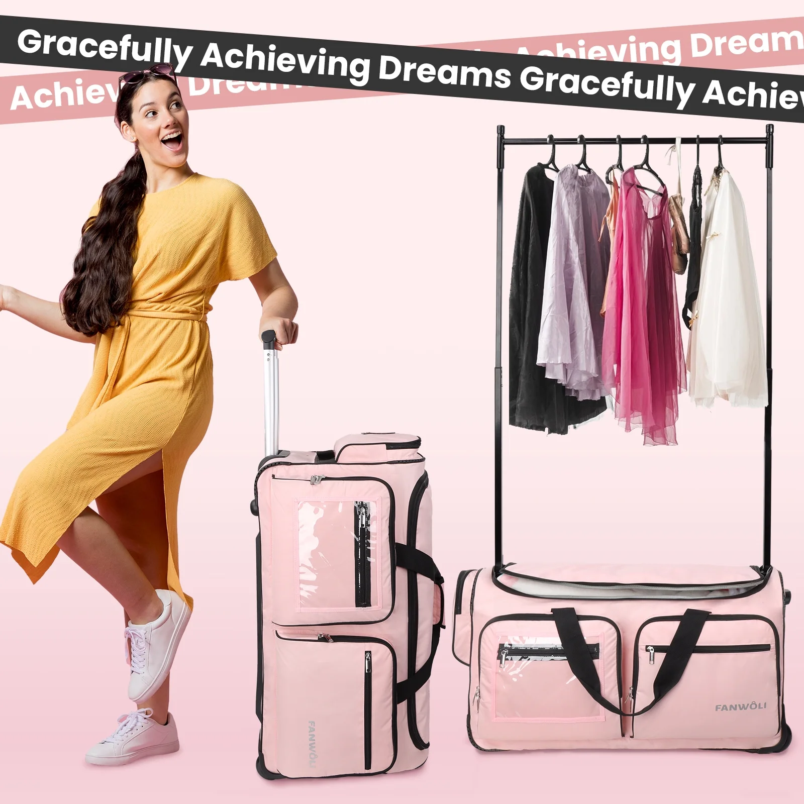 Fegat Dance Bag with Garment Rack - 28"Collapsible Rolling Competition Dance Duffle Bag Lightweight Costume Wheeled Suitcase for Dancers Shows Livestreamer Athletes - Image 6