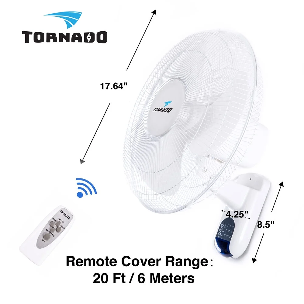 2 Pack - Tornado 16 Inch Wall Mount Fan - Remote Control Included - 3 Speed Settings - UL Safety Listed - Image 4