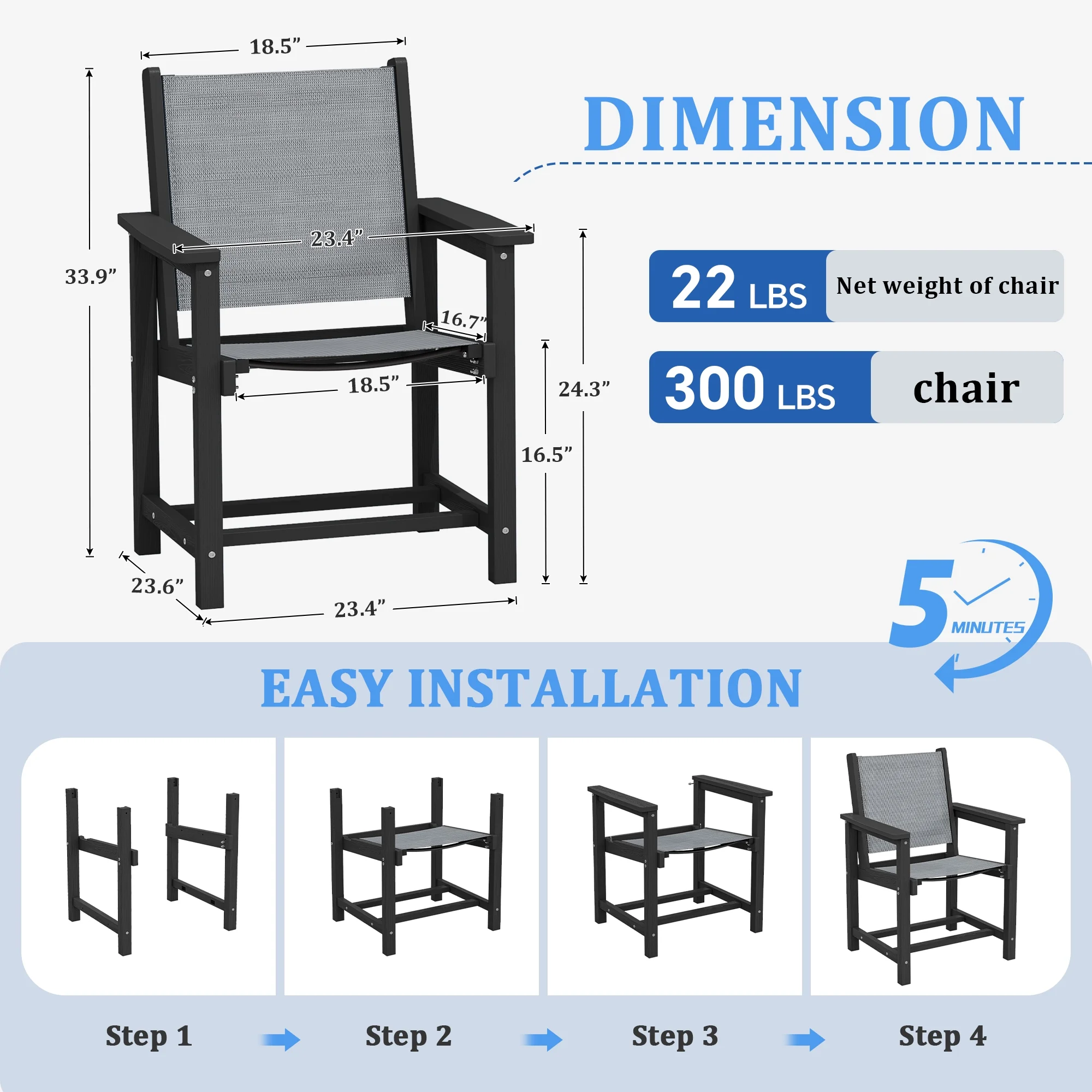 SERWALL Outdoor HDPE Dining Table Set, 7-Piece Outdoor Dining Table Sets with Umbrella Hole, Grey - Image 14