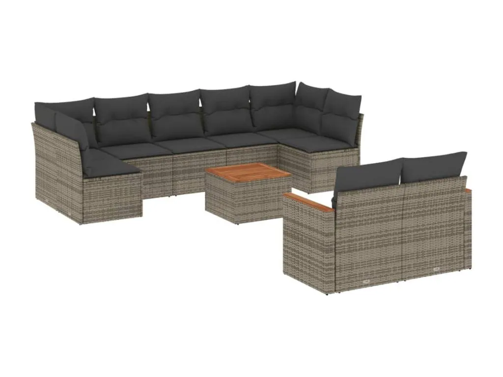 Set de sofás de jardín 10 pzas con cojines ratán sintético gris 49009LJYG