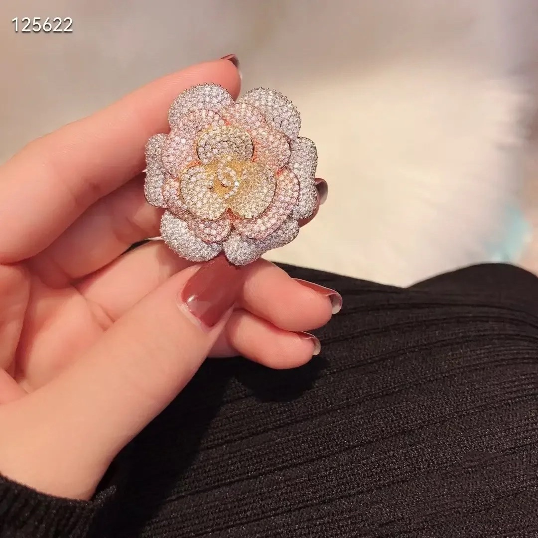 Chanel Full Diamond Paved Camellia Flower Brooch - Original Replica Club