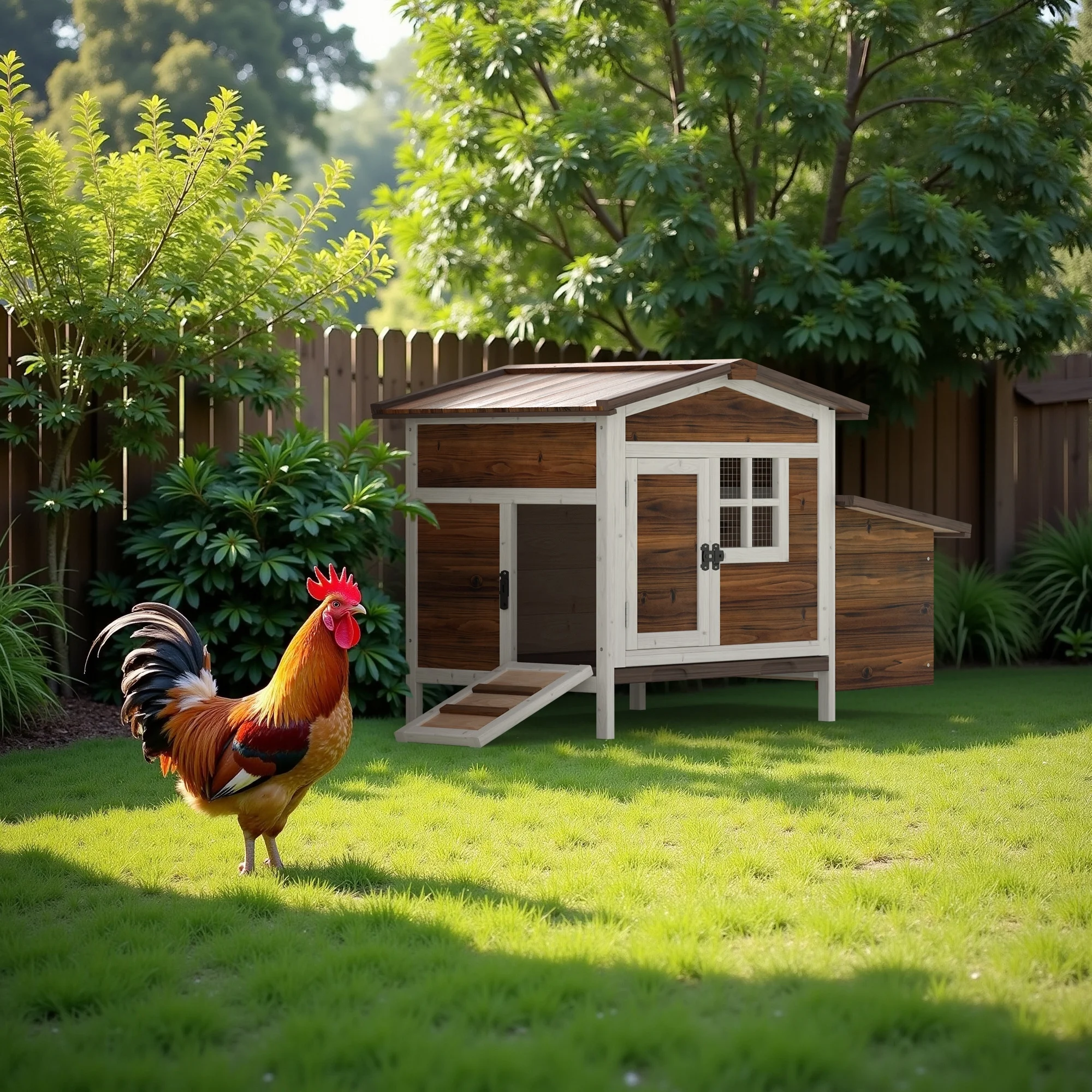 Outdoor Chicken Coop Rabbit Hutch Wooden Hen House w/ Nesting Box & Tray Poultry Cage for Outdoor Indoor - Image 11