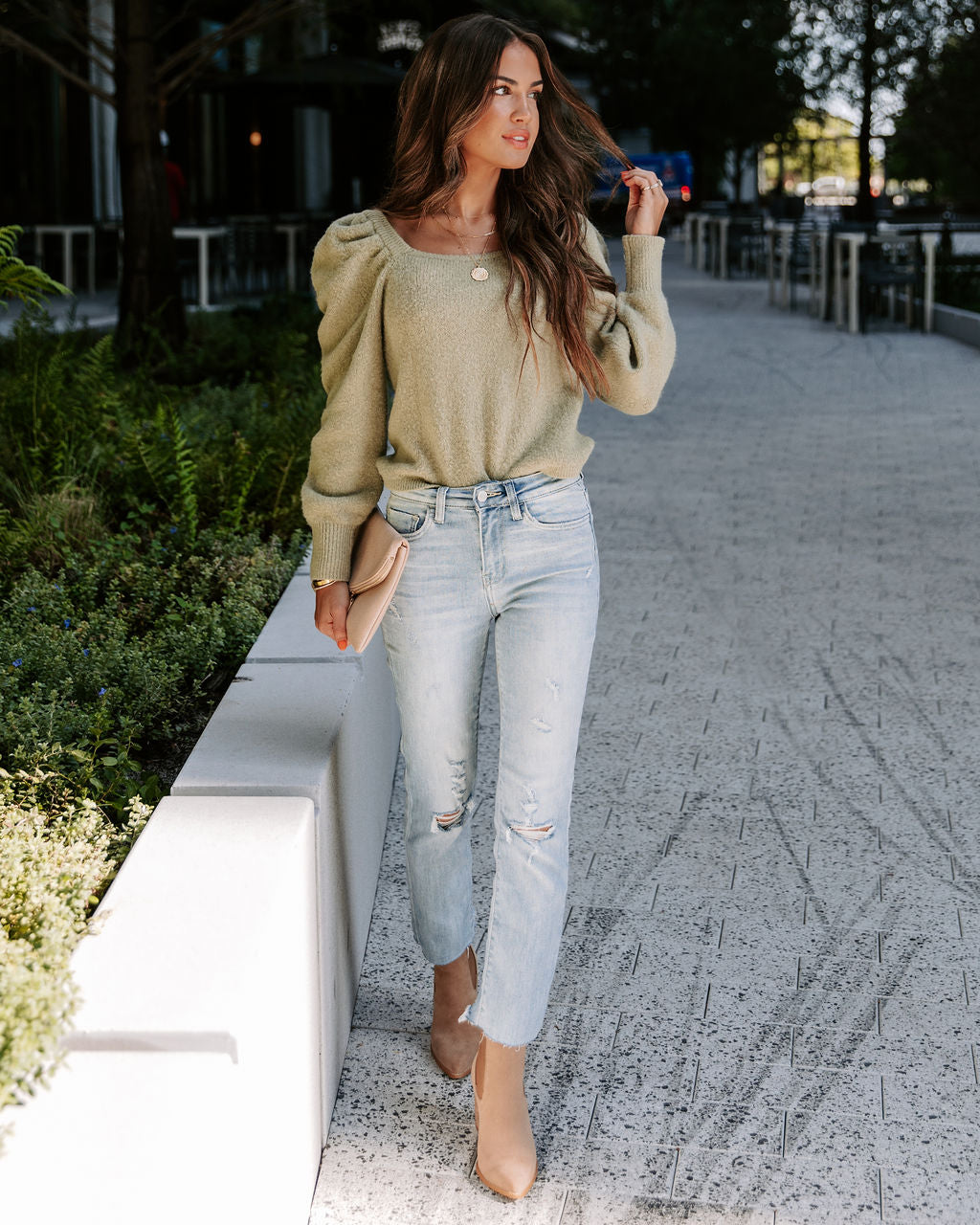 Arianna Knit Puff Sleeve Sweater - Sage - Se7enfashion