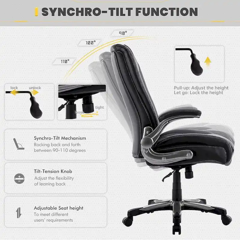 Ergonomic Office Chair with High Back Flip Up Armrests and Rolling Base