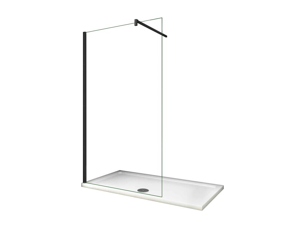 Panel de ducha vidrio 8mm con película de seguridad (78-80)x200cm,negro mate+barra 140cm