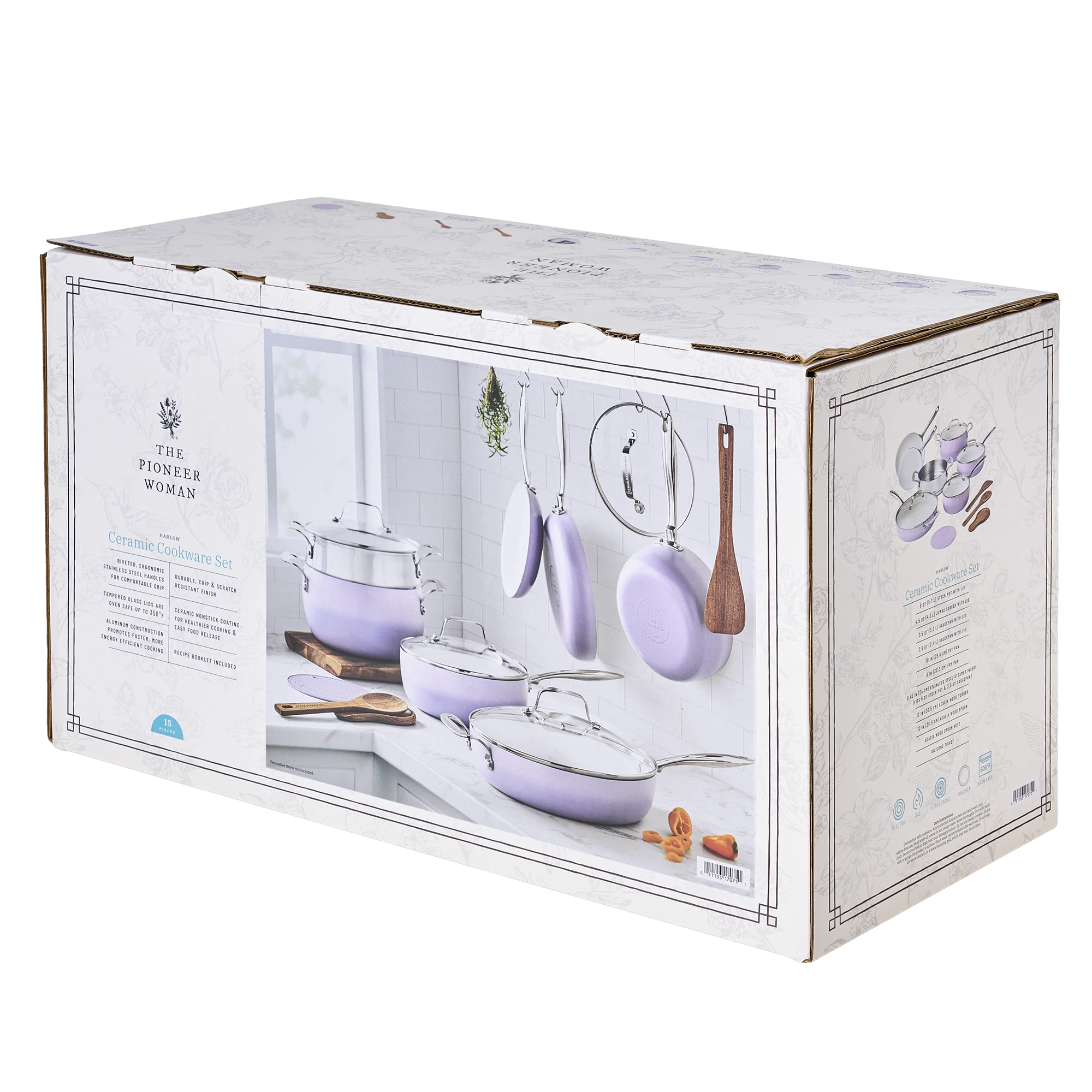 The Pioneer Woman Harlow 15-Piece Cookware Set, Ceramic Non-Stick Pots and Pans Set, Taupe - Image 67