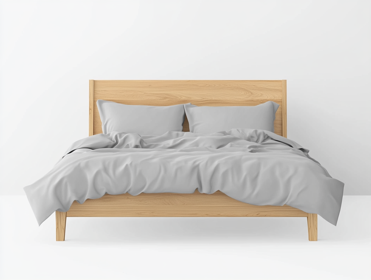 Cama doble madera natural roble dormitorio minimalista 160x200x90 cm