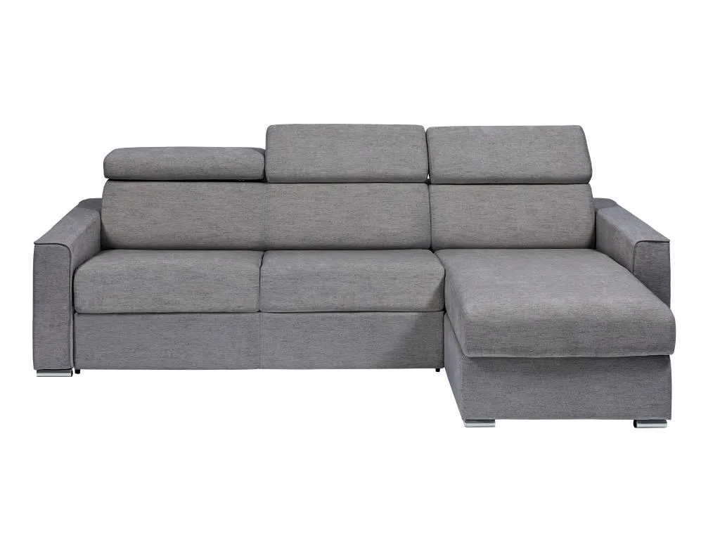 Sofá cama esquinero reversible de tela gris - Cama de láminas anchas de 140 cm - Colchón de 22 cm - Prietocasa