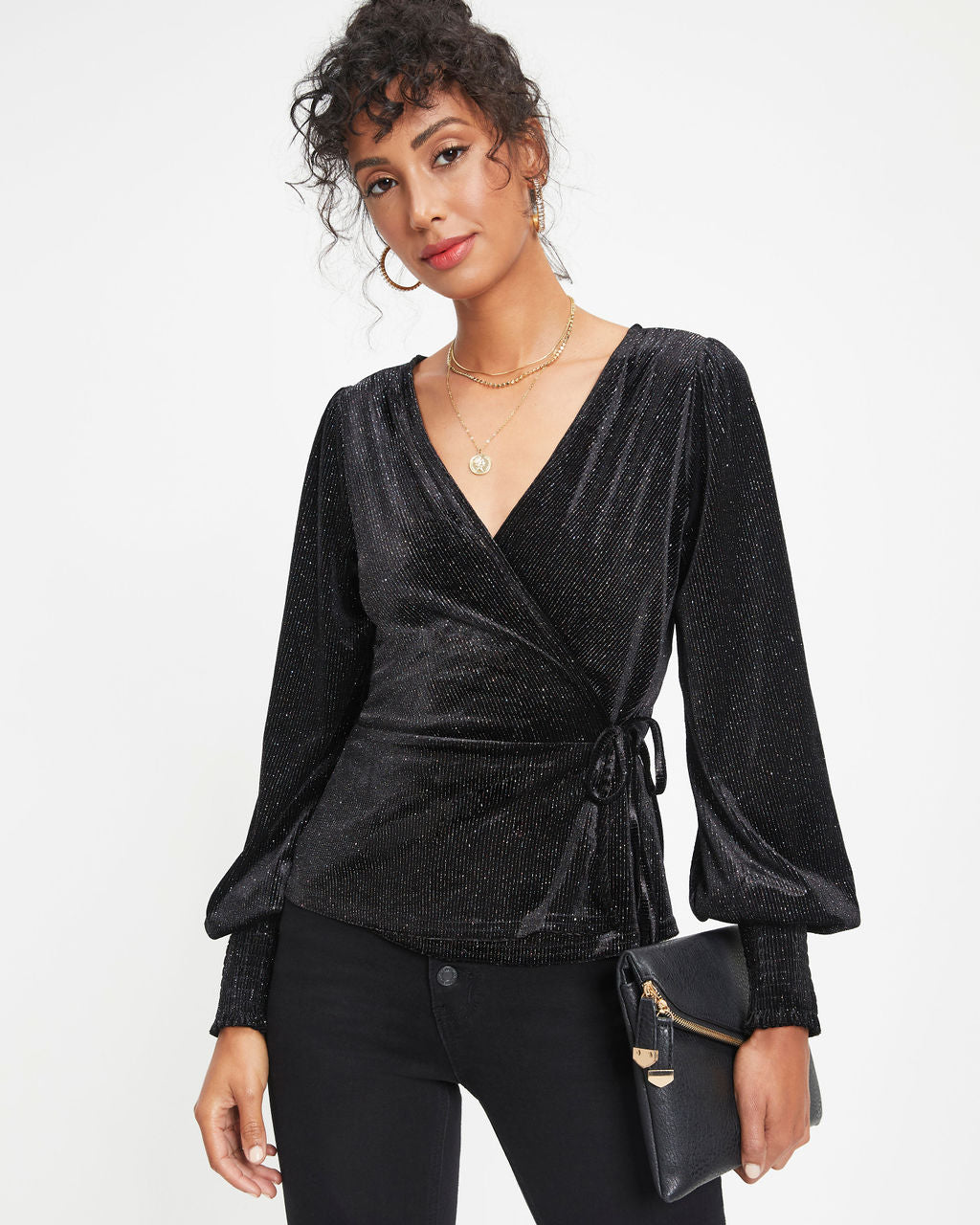 Beyond Fabulous Metallic Velvet Wrap Top - FINAL SALE - Se7enfashion