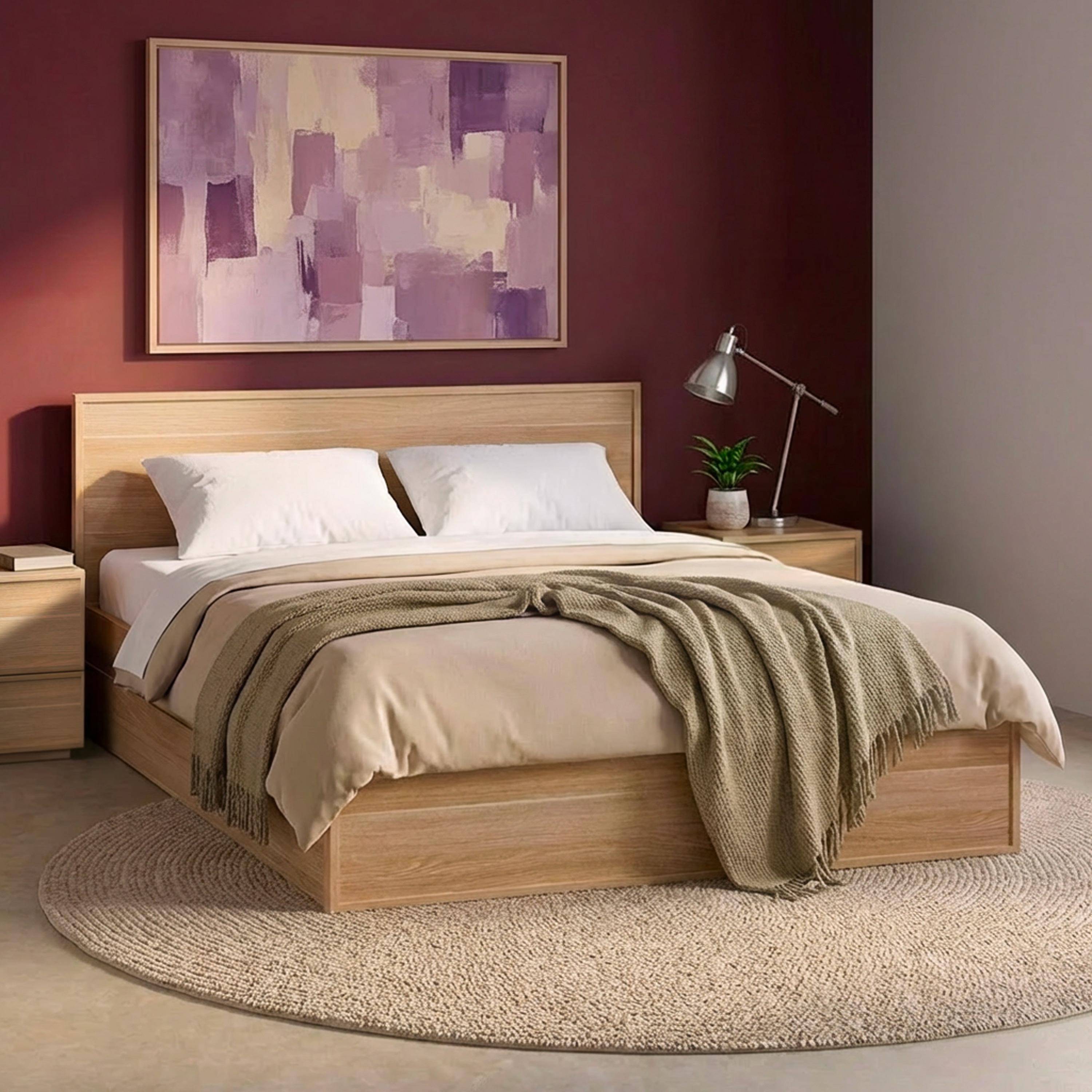 Kuba - Cama con somier de láminas y cabecero 140x190cm + 4 cajones decorativos de madera