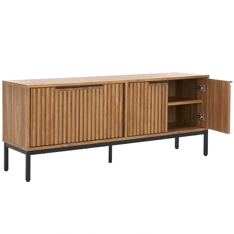Mid Century TV Stand with Tambour Doors and Storage Drawers