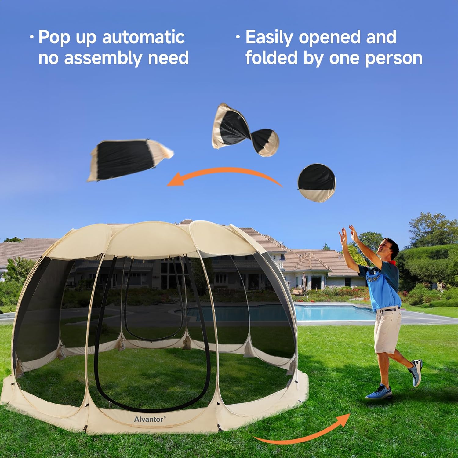 Screen gazebo sleeps 6-10-15 people Igloo-style canopy tent mosquito net on the sides Perfect