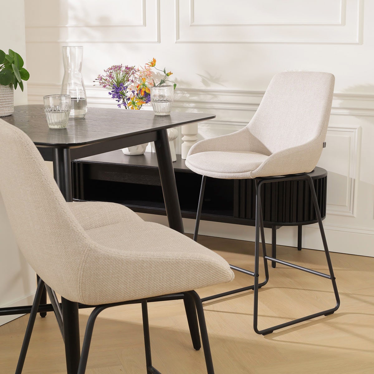 Nolon Nino-Isa Barkrukken Set van 2 - Beige - Zwart - 65 cm