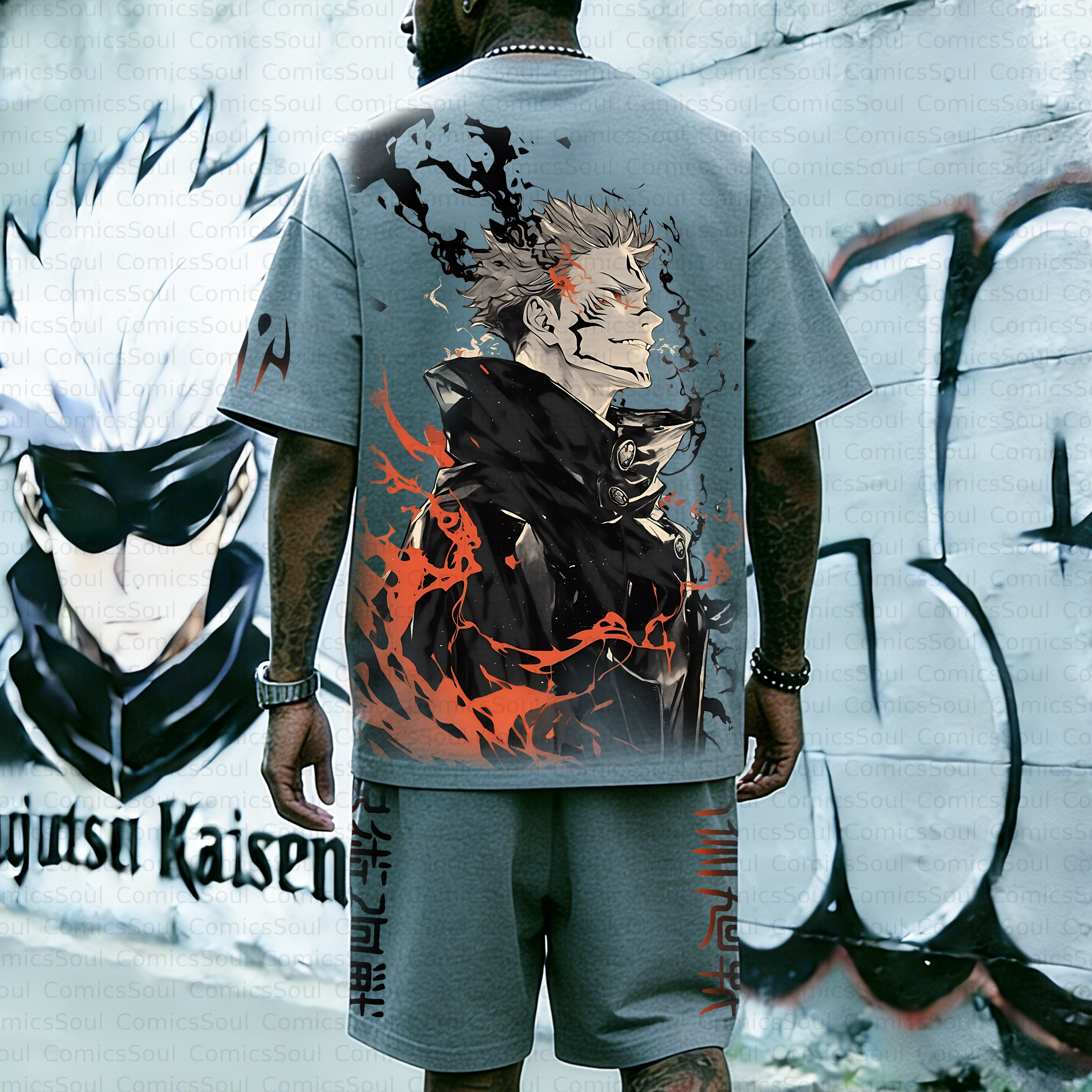 Unisex Anime Inspired Vintage T-shirt& Shorts 2 Pieces Set