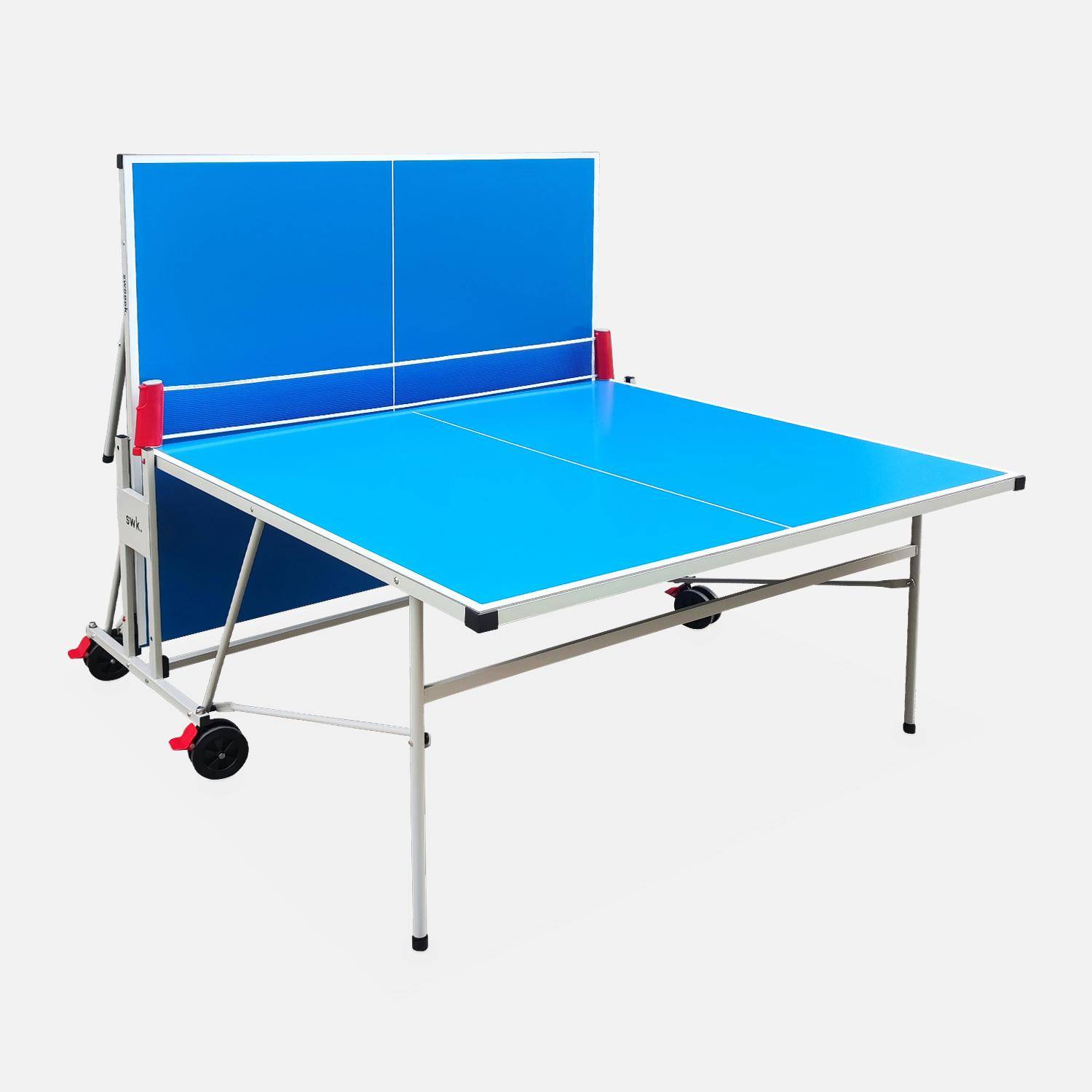 Mesa de ping pong exterior - Mesa de ping pong exterior plegable con 2 raquetas y 3 pelotas, 274cm