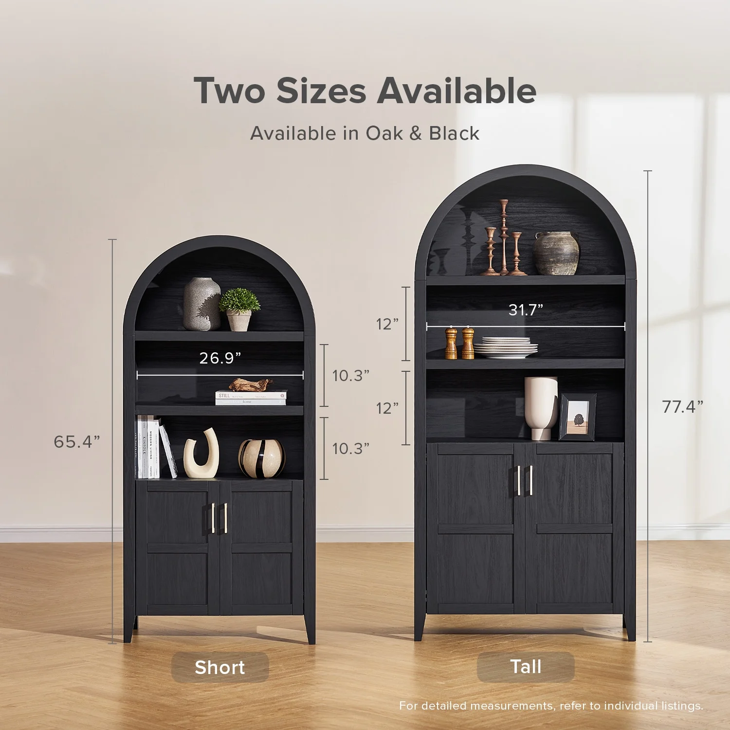 mopio Lauren 65.4" Arched Cabinet, 5-Tier Arched Bookcase with Doors and Shelves, Arched Bookshelf with Storage, Kitchen Pantry Cabinet, Wooden Storage Cabinet for Living Room, Kitchen (Oak) - Image 21