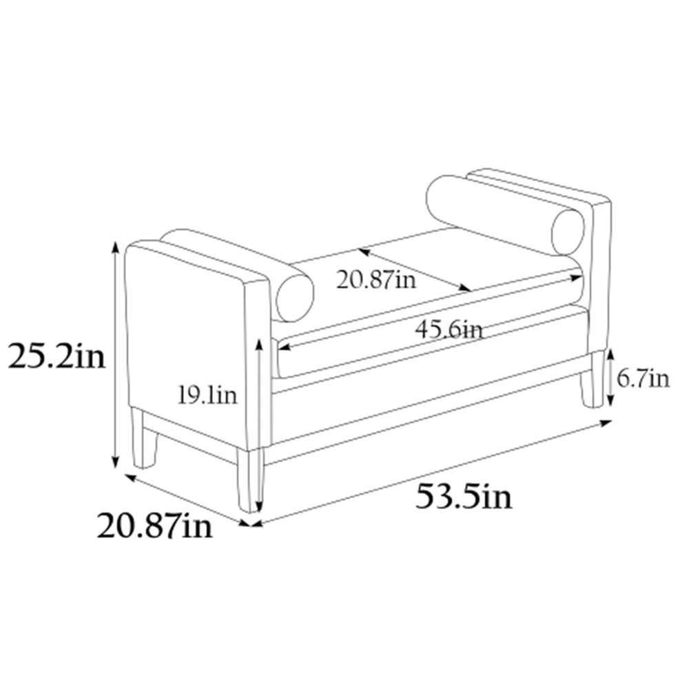 53.5"W Elegant Upholstered Bench with Wood Legs & Round Pillows,Comfy Boucle Fabric Footrest with Arms, Entryway Bench for End of Bed, Bedroom and Living Room, Ivory - Image 10