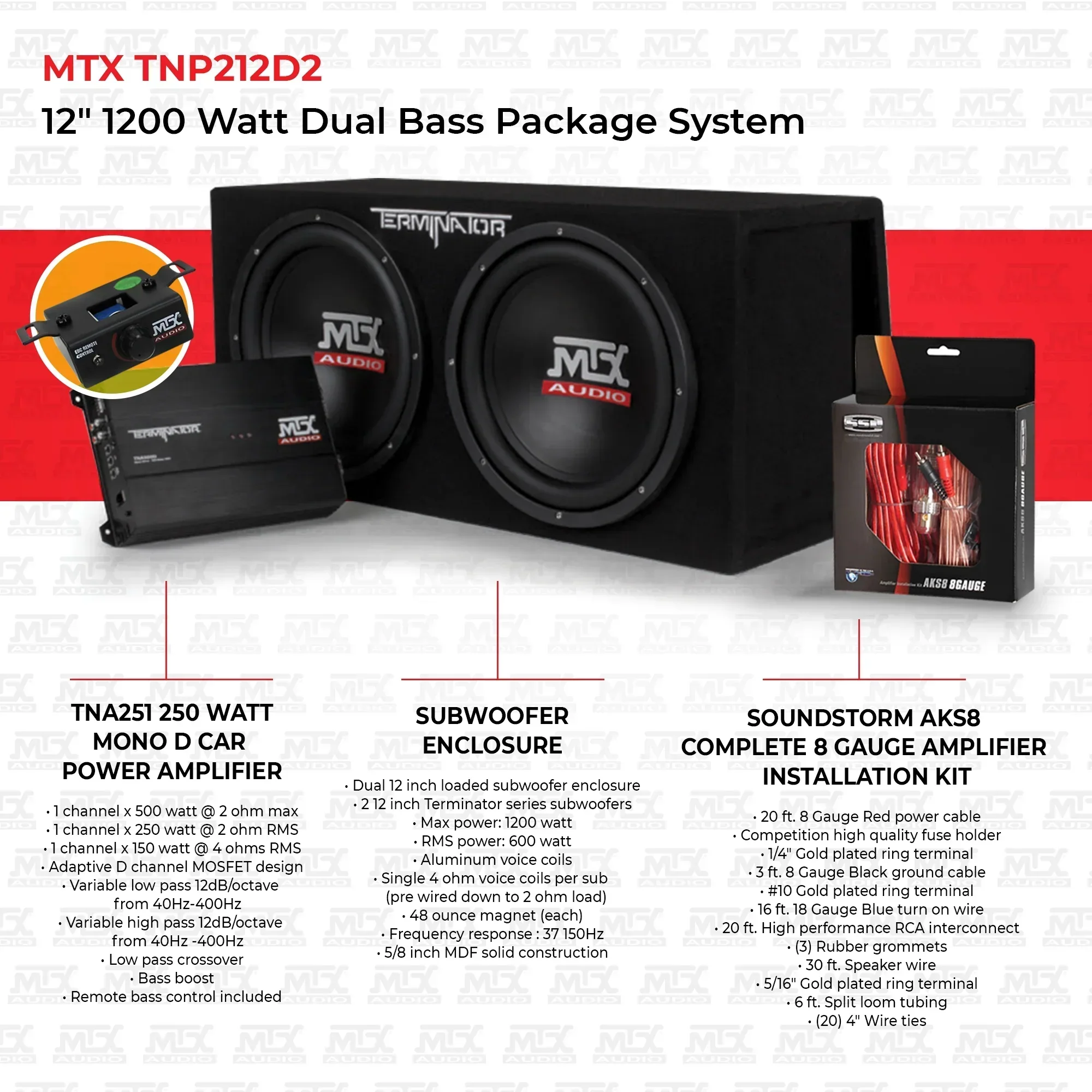 MTX Dual 12in Loaded Car Subwoofer Enclosure With Amplifier And Amp Kit - TNP212D2 - Image 8 MTX Dual 12in Loaded Car Subwoofer Enclosure With Amplifier And Amp Kit - TNP212D2 - Image 8