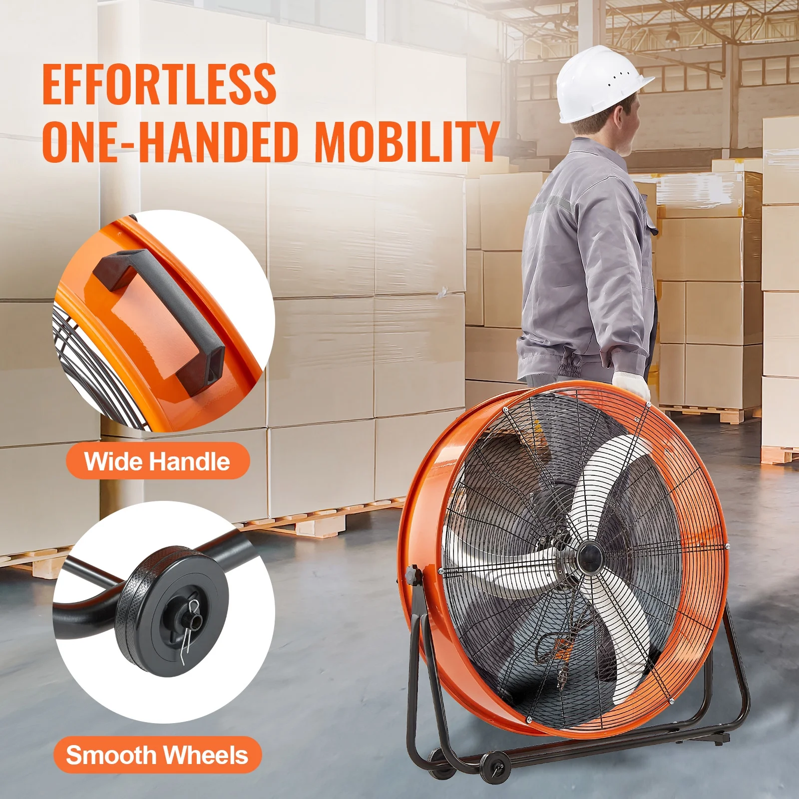 KFFKFF Industrial Drum Fan, 30 Inch with High Speed, 3-Speed 13000CFM, Heavy Duty for Commercial Purposes, 360° Flexible Tilt Mechanism, Ideal for Warehouse, Workshop, Factory, and Basement - Image 3