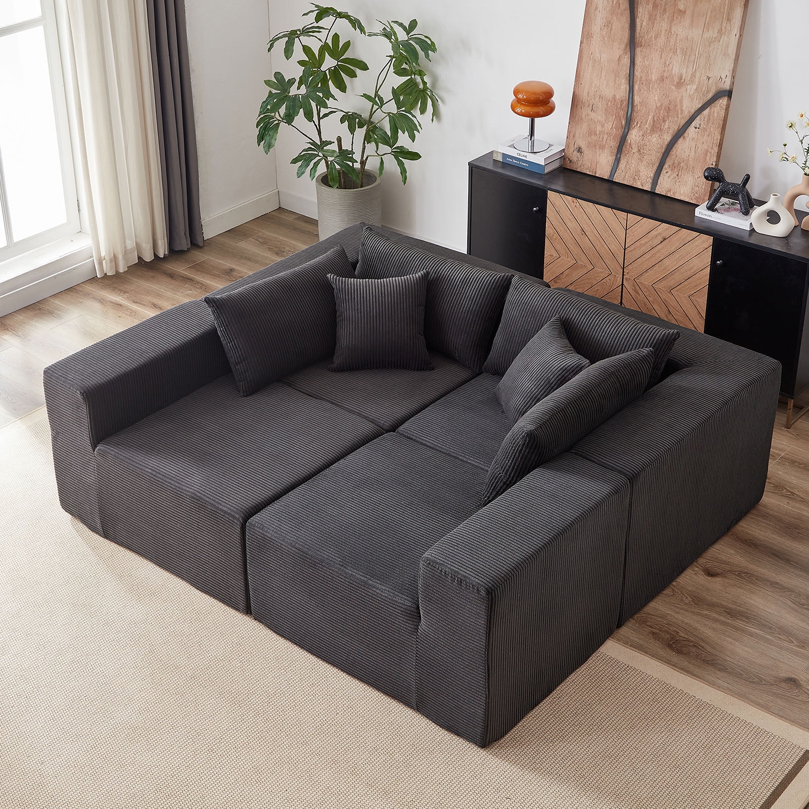 104-Inch Corduroy Modular L Shaped Sectional Sofa,Luxury Floor Couch Set,Upholstered Indoor Furniture,Foam-Filled Compressed Sofa for Living Room,Bedroom,4 PC Free Combination ? - Image 15