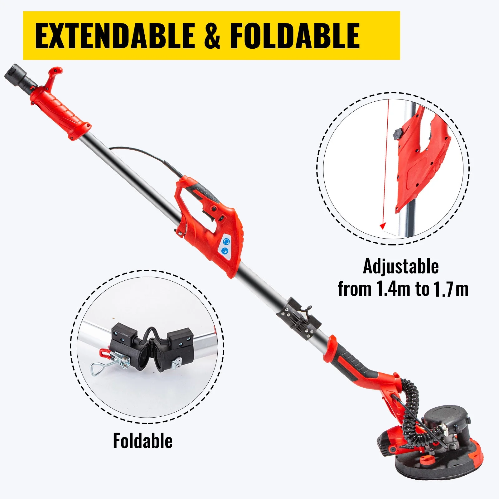 9" Drywall Sander 850W 6 Variable Speed Foldable Sander with Vacuum Bag - Image 4