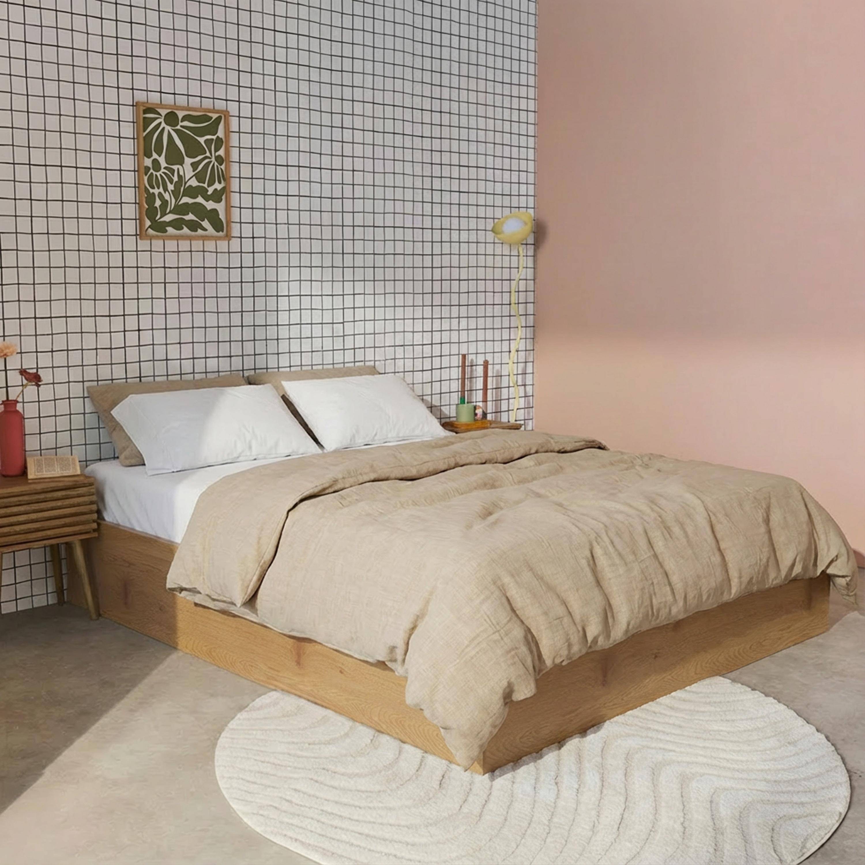 Lift - Cama con cajón y somier de láminas 140x190cm, decoración madera