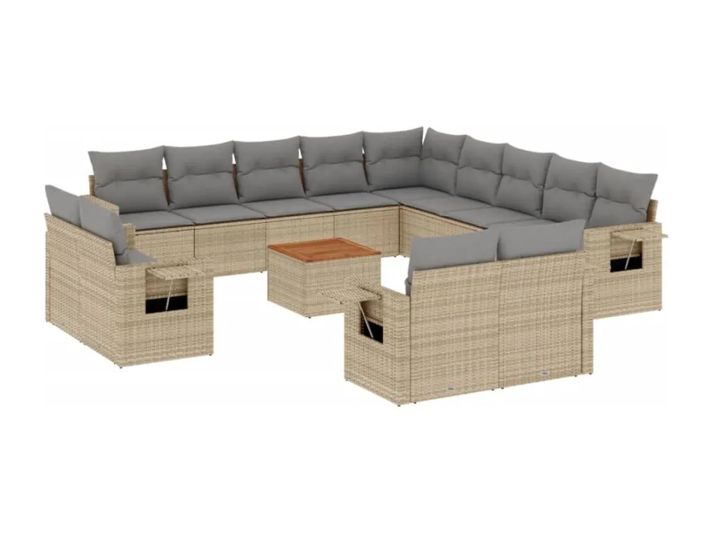 Alkifurniturees Set sofás jardín 14 pzas y cojines ratán sintético beige mezcla USJZ52755