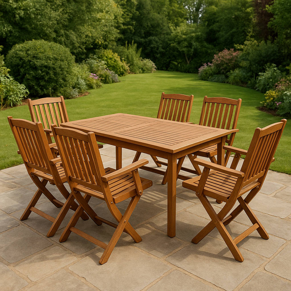 Conjuntos de mesa y sillas para jardín, Madera, 1 mesa, 6 sillas, Madera SjEjNbX432pu